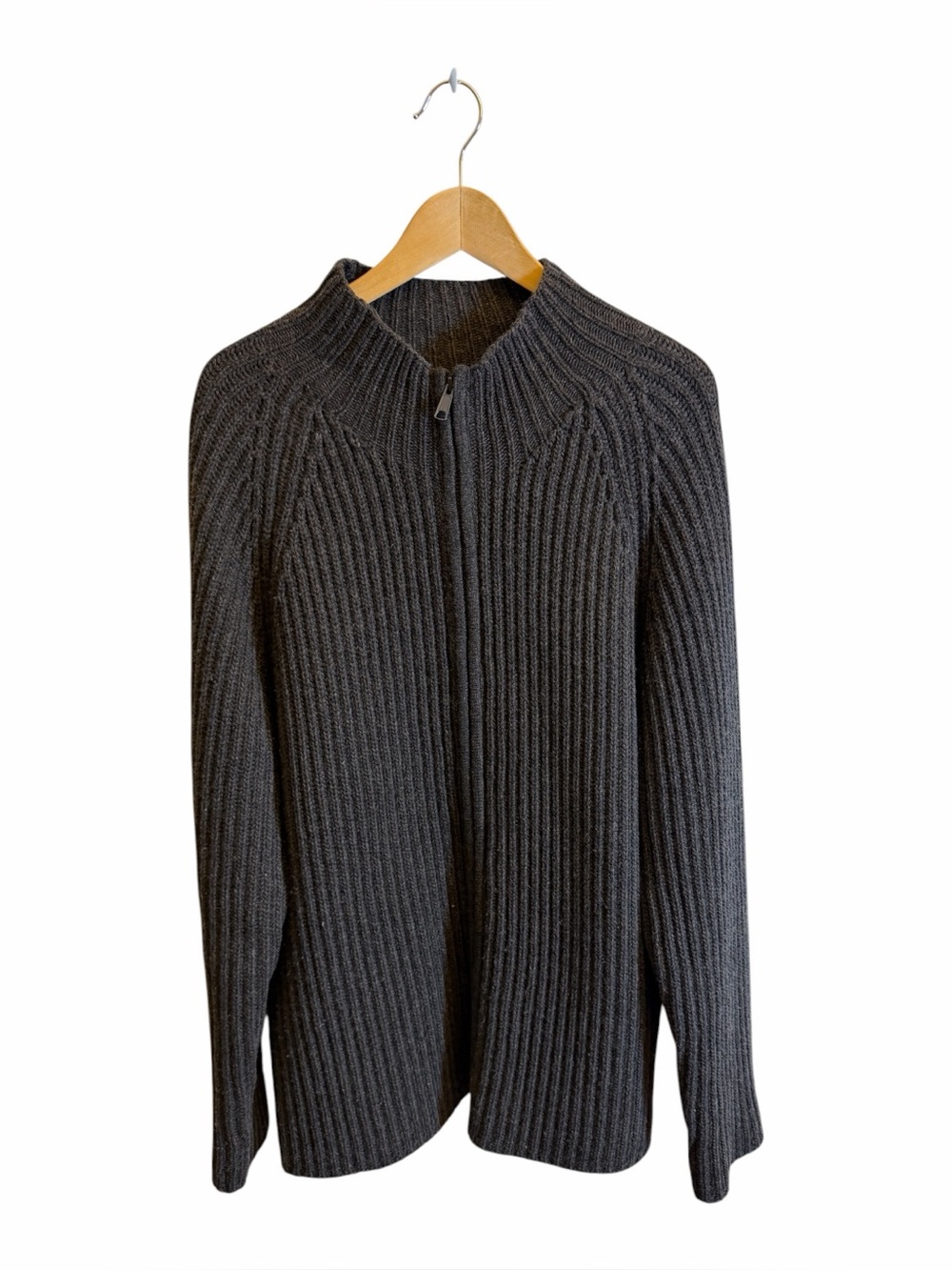 Country Road 100% Lambswool Zip Cardigan Sweater Men’s L Charcoal Rib Knit